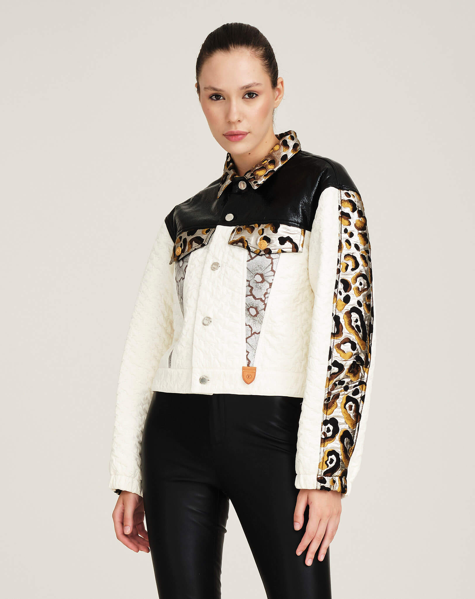 Louis Vuitton - Leopard Detailed Mixed Material Boxy Jacket FR38